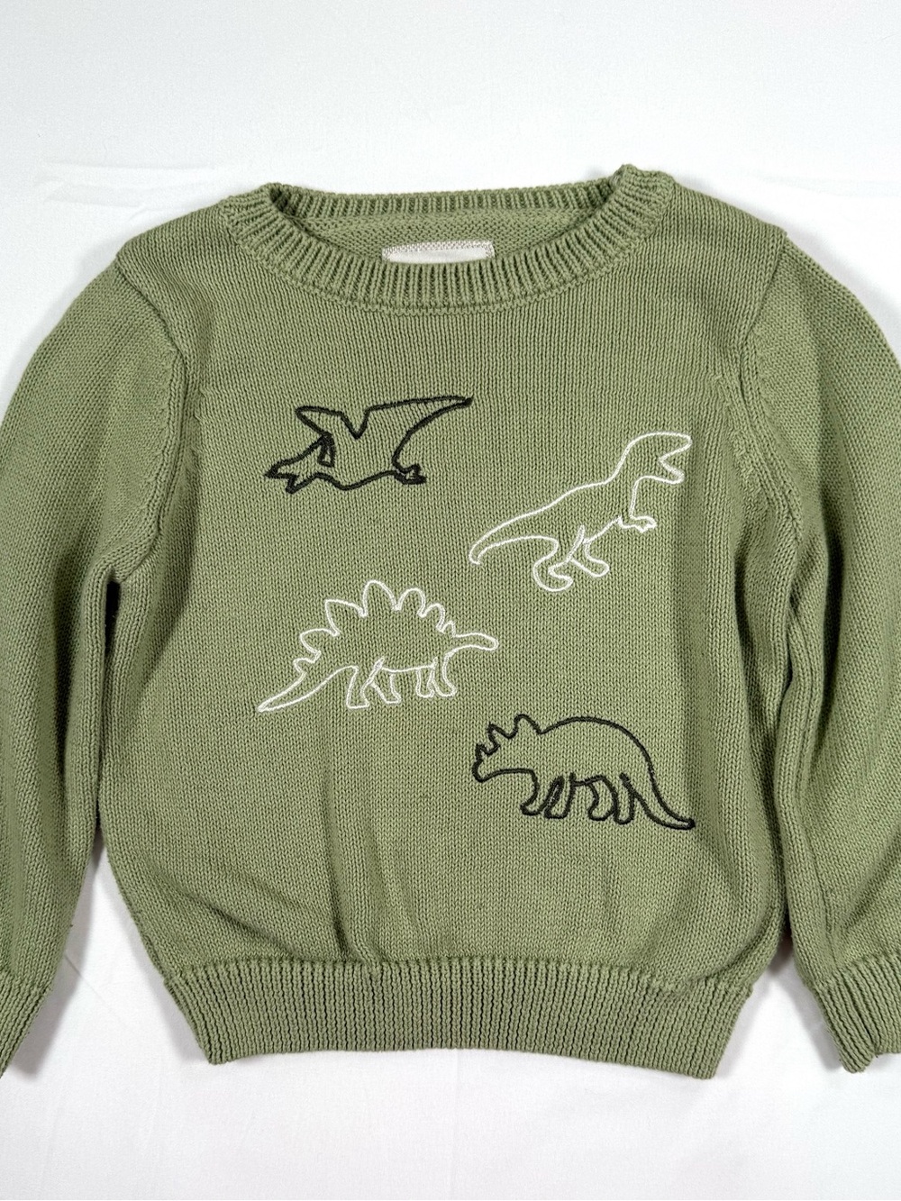 STITCH & STONE Boys Dinosaur Embroidered Knit Sweater 3T Cottagecore Preppy Dino